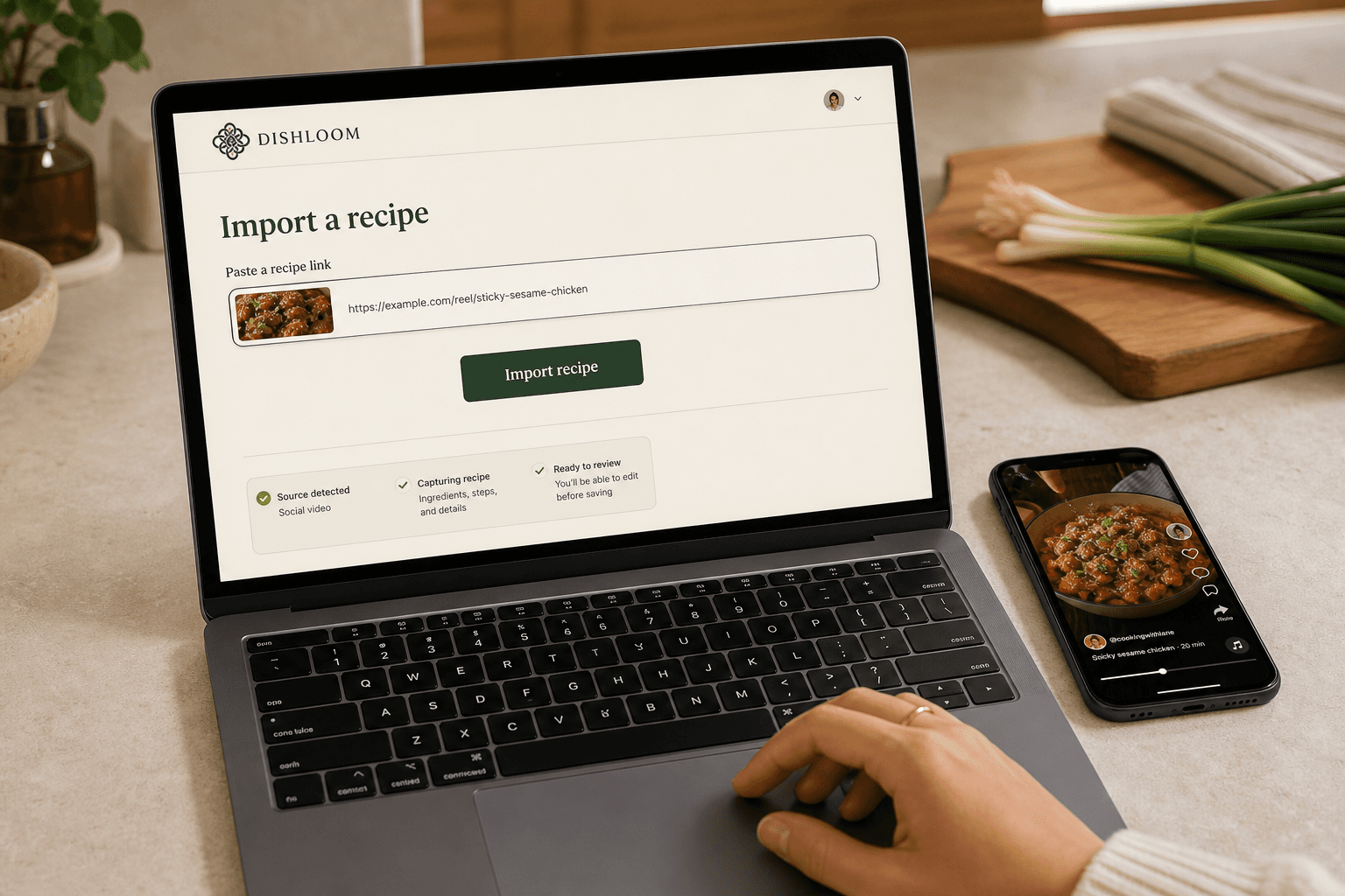 A recipe link pasted into Dishloom on the web