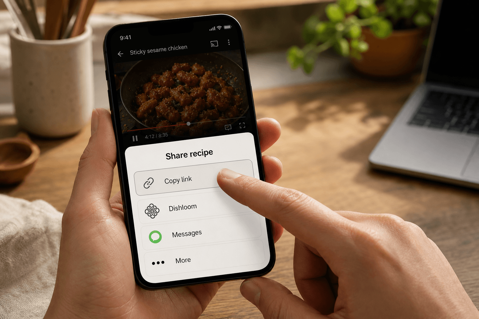 A phone share menu with Dishloom and copy-link actions