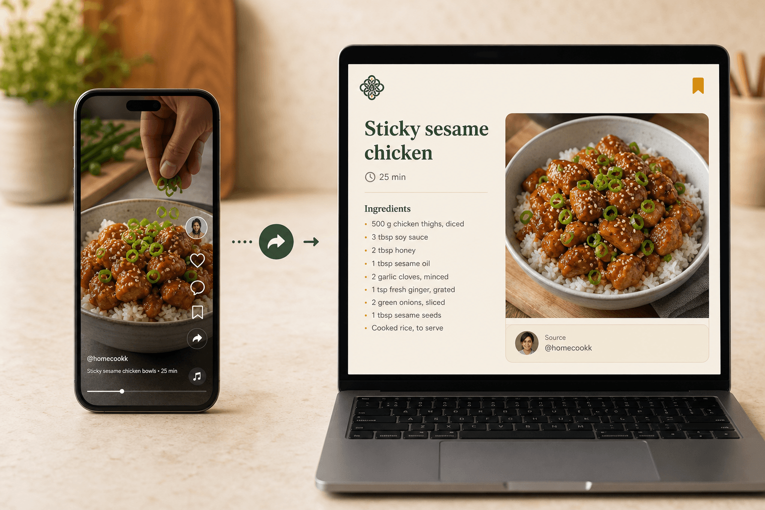 A cooking video on a phone alongside its ready-to-cook Dishloom recipe